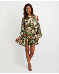 Kensie - Printed Ruffled Volume-sleeve Tiered Dress - Lyst