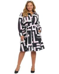 London Times - Plus Size Long-sleeve Printed Shirt Dress - Lyst