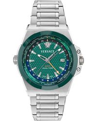 Versace - Greca Reaction Gmt Ip Black Stainless Steel Bracelet Watch 41mm - Lyst