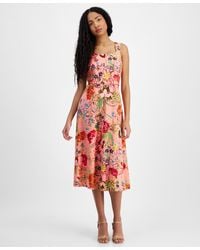 Anne Klein - Linen-blend Floral-print Midi Dress - Lyst