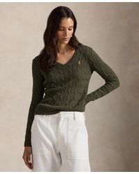Polo Ralph Lauren - Cable-knit Cotton V-neck Sweater - Lyst