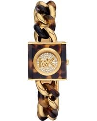 Michael Kors - Mk Chain Lock Three-hand Tortoise And Gold-tone Stainless Steel Watch 25mm - Lyst