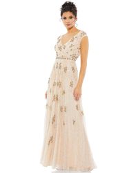 Mac Duggal - Embellished Wrap Over Cap Sleeve A-line Gown - Lyst