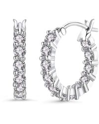 Genevive Jewelry - Sterling Silver Gold Plated Cubic Zirconia Inside-out Round Chunky Hoop Earrings - Lyst