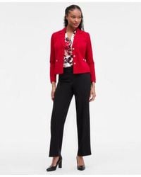Kasper - Stretch Crepe Three Button Jacket Floral Print Pleated Shoulder Blouse Stretch Crepe Wide Leg Pants - Lyst