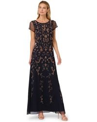 Adrianna Papell - Boat-neck Short-sleeve Beaded Blouson Gown - Lyst