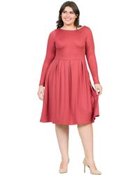 24seven Comfort Apparel - Plus Size Long Sleeve Fit And Flare Midi Dress - Lyst