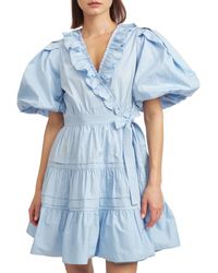 En Saison - Lorena Cotton Balloon-sleeve Mini Dress - Lyst