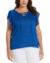 ELLA rafaella - Plus Size Lace-up Flutter Short Sleeve Top - Lyst