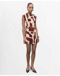 Mango - Draped Neck Printed Dress - Lyst