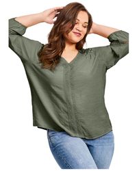 Avenue - Plus Size Embroidered Lace Detail Peasant Blouse - Lyst