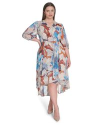 Calvin Klein - Plus Size 3/4-sleeve Chiffon Midi Dress - Lyst