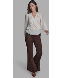 BCBGMAXAZRIA - Long Sleeve Ruffle V-neck Blouse - Lyst