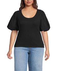Lands' End - Plus Size Drapey Rib Puff Sleeve Scoop Neck Top - Lyst