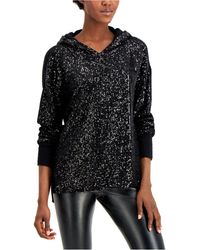 Petite Sequined Ribbed Hooded Sweater 