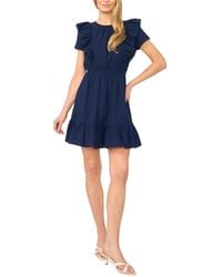 Cece - Short-sleeve Crewneck Ruffle-front Cotton Mini Dress - Lyst