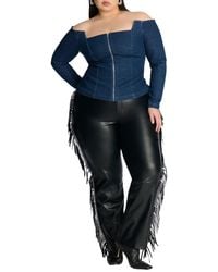 Eloquii - Plus Size Faux Leather Pant With Fringe - Lyst