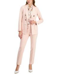 Anne Klein - Printed Tie Neck Sleeveless Blouse Straight Leg Mid Rise Ankle Pants Faux Double Breasted Patch Pocket Jacket - Lyst