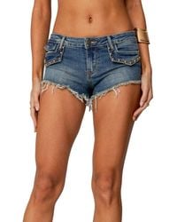 Edikted - Studded Low Rise Denim Micro Shorts - Lyst