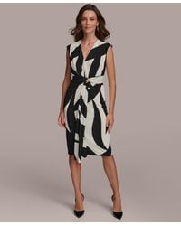 Donna Karan - Printed Gathered Sleeveless Midi Dress - Lyst