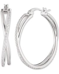 Ralph Lauren - Sterling Silver Cubic Zirconia Pave Medium Hoop Earrings - Lyst