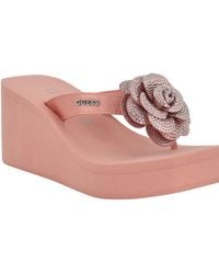 Guess - Damani Rhinestone Flower Eva Platform Wedge Sandals - Lyst