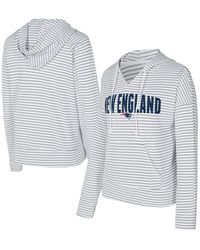 Concepts Sport - White/gray New England Patriots Liftoff Striped Notch Neck Pullover Hoodie - Lyst