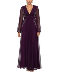 Betsy & Adam - Petite V-neck Side-beaded Long-sleeve Gown - Lyst
