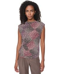 DKNY - Petite Mock Neck Geometric-print Ruched Sleeveless Blouse - Lyst