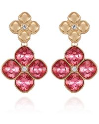 Tahari - Tone Rose Glass Stone Clip On Drop Earrings - Lyst