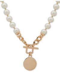 Anne Klein - Gold-tone Disc Imitation Pearl Beaded 16" Pendant Necklace - Lyst