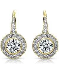Rachel Glauber - 14k Plated Round Cubic Zirconia Bezel Halo Dangle Earrings - Lyst