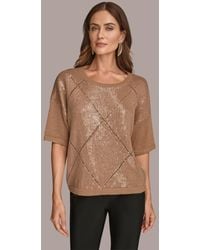 Donna Karan - Short Sleeve Sequin Sweater - Lyst