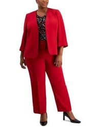 Kasper - Plus Size Open Front Blazer Printed Twist Neck Top Mid Rise Ankle Pants - Lyst