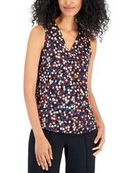 Anne Klein - Petite Printed V-neck Pleated Tank - Lyst