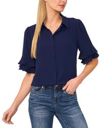 Cece - Button-front Ruffled 3/4-sleeve Blouse - Lyst