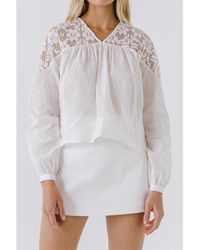 English Factory - Lace Yoke With Long Sleeve Blouse - Lyst