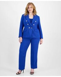 Tahari - Plus Twill Double Breasted Peak Lapel Blazer Ribbed Scoop Neck Sweater Tank Bell Bottom Pants - Lyst