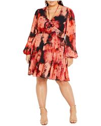 City Chic - Plus Size Mischa Print Floral Sheer Sleeves Dress - Lyst