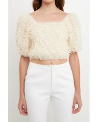 Endless Rose - Mesh Trimmed Puff Sleeve Top - Lyst
