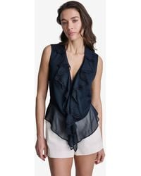 BCBGMAXAZRIA - Ruffled V-neck Sleeveless Blouse - Lyst