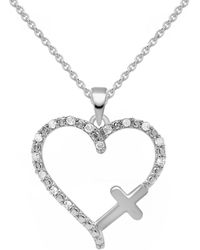 Macy's - Diamond Heart & Cross 18" Pendant Necklace (1/10 Ct. T.w. - Lyst