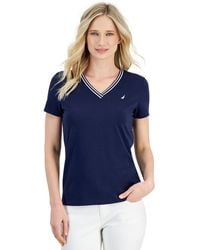 Nautica - Jeans Solid Stripe-trim V-neck - Lyst