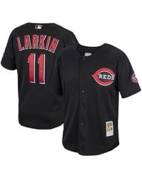 Mitchell & Ness - Barry Larkin Cincinnati Reds Cooperstown Collection Mesh Batting Practice Button-up Jersey - Lyst
