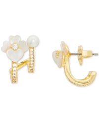 Kate Spade - Gold-tone Small Pave & Mother-of-pearl Pansy Double-row huggie Hoop Earrings - Lyst