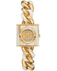 Michael Kors - Mk Chain Lock Three-hand Alabaster And Gold-tone Stainless Steel Watch 25mm - Lyst
