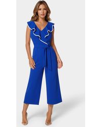 Bebe - Scuba Crepe Ruffle V-neck Jumpsuit - Lyst