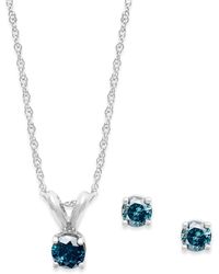 Macy's - 10k White Gold Blue Diamond Necklace And Earring Set (1/6 Ct. T.w.) - Lyst