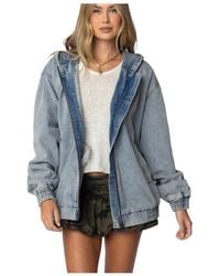 Edikted - Hooded Vintage Washed Denim Bomber Jacket - Lyst