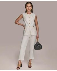 Donna Karan - Button Front Sleeveless Vest Slim Leg Ankle Pants - Lyst